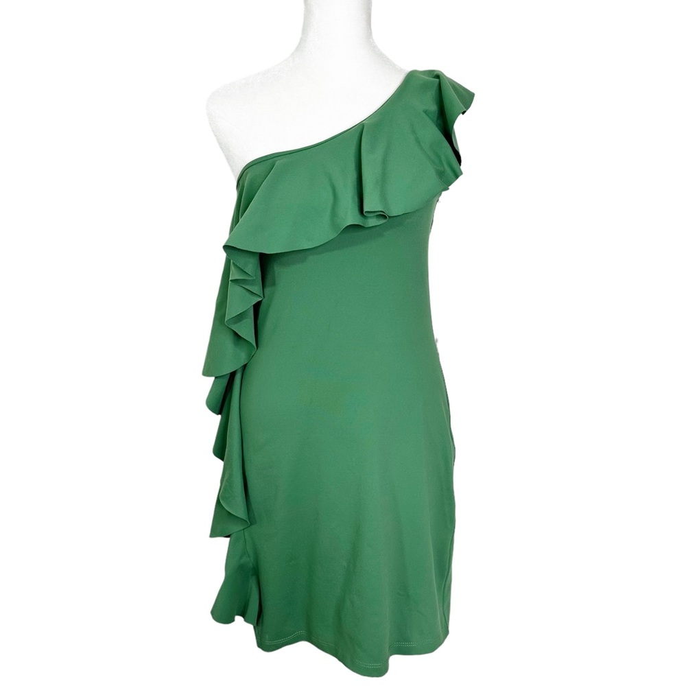 NWT Susana Monaco One Shoulder Ruffle Bodycon Knee Length Dress Green Women’s S